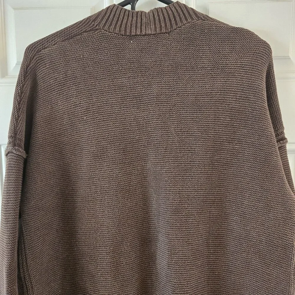Seven7 Womens Cardigan Sweater Large Brown Oversized Open Front Cotton Knit NWT